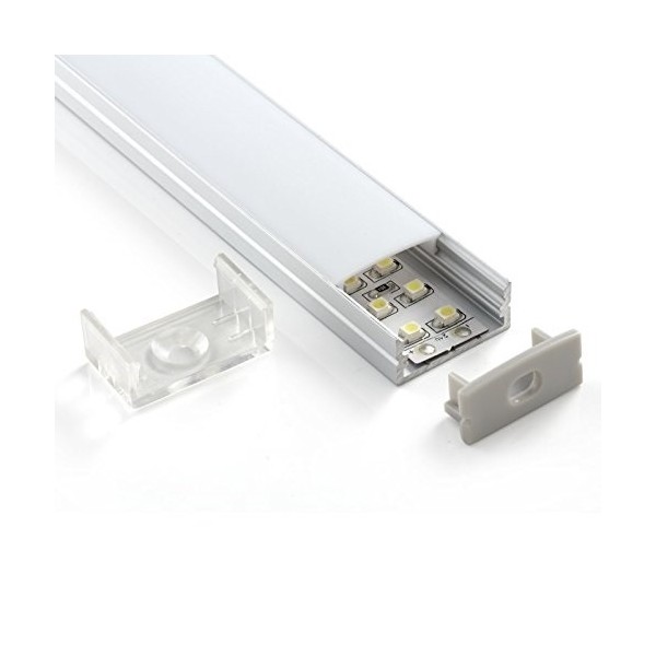 PROFILO IN ALLUMINIO LP1030 DA 2 MT PER DOPPIA STRISCIA A LED CON COVER A SCELTA TAPPI E GANCI DI MONTAGGIO INCLUSI