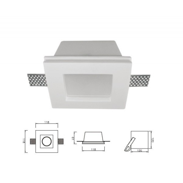 PORTAFARETTO IN RESINA DI GESSO QUADRATO DA INCASSO CON VETRO SATINATO PER FARETTI GU10 e GU5.3 MOD. GQDTL-2006