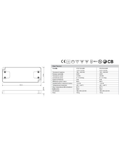 ALIMENTATORE TRASFORMATORE PER LED ACTEC SLIM CV MODE 24 V 50 WATT TENSIONE COSTANTE