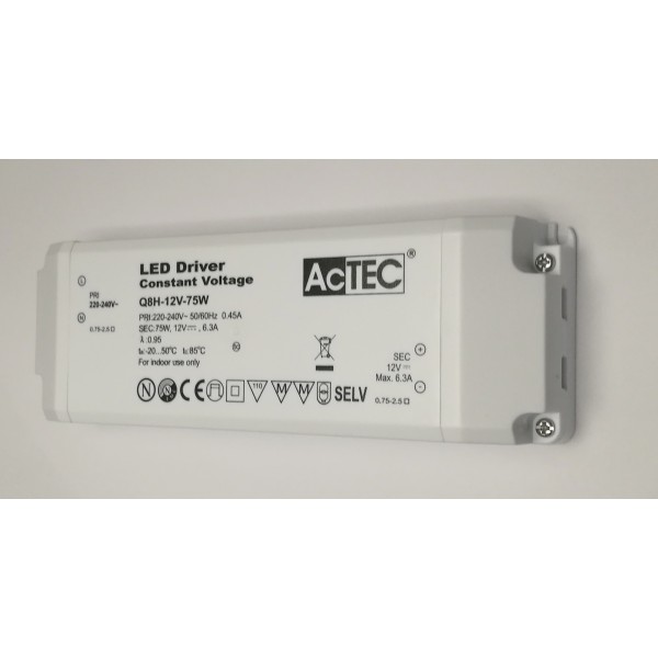 ALIMENTATORE TRASFORMATORE PER LED ACTEC CON MORSETTIERA CV MODE 12 V 75 WATT TENSIONE COSTANTE