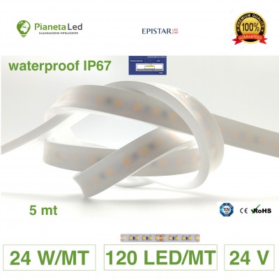 5 metri striscia led neon flex waterproof ip67 senza uso profilo 24 V CD 24 w/m premium series