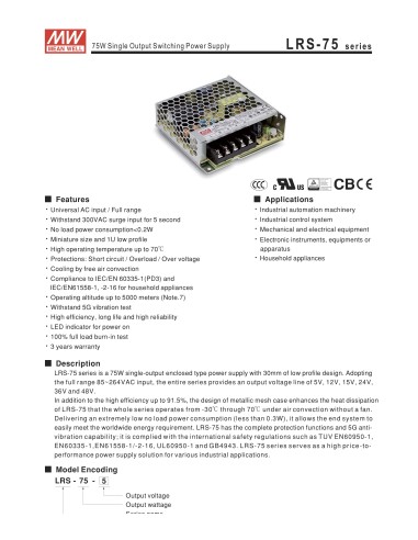 Alimentatore trasformatore 75 W 24V 3,2 A Meanwell LRS-75-24 - Vendita online
