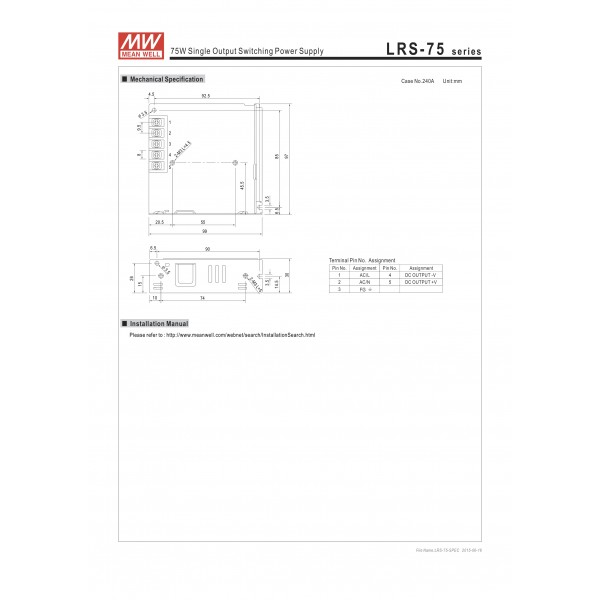 Alimentatore trasformatore 75 W 24V 3,2 A Meanwell LRS-75-24 - Vendita online
