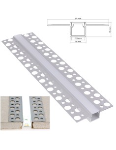 Profilo in Alluminio ALFA MINI da 2 mt da Incasso a Scomparsa in Cartongesso per Striscia LED Cover Opaca 2