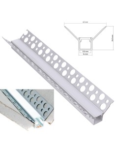 Profilo in Alluminio ALFA MINI da 2 mt da Incasso a Scomparsa in Cartongesso per Striscia LED Cover Opaca 2