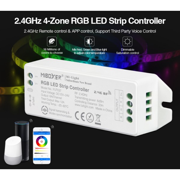 RICEVITORE WIRELESS PER STRISCE LED RGB 12 A 2,4 G FUT037