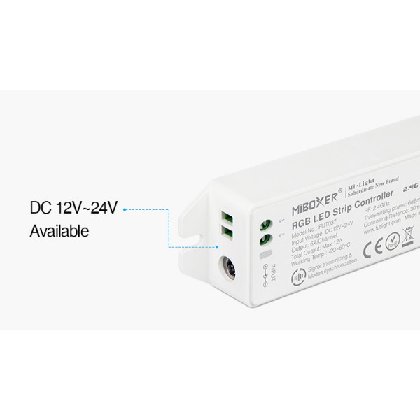 RICEVITORE WIRELESS PER STRISCE LED RGB 12 A 2,4 G FUT037