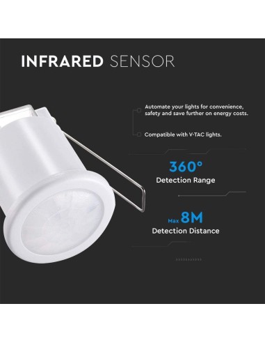 Sensore movimento a infrarossi PIR per lampade Led a incasso bianco