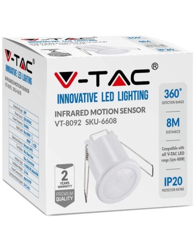 Sensore movimento a infrarossi PIR per lampade Led a incasso bianco