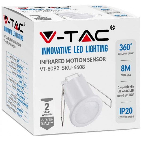 Sensore movimento a infrarossi PIR per lampade Led a incasso bianco