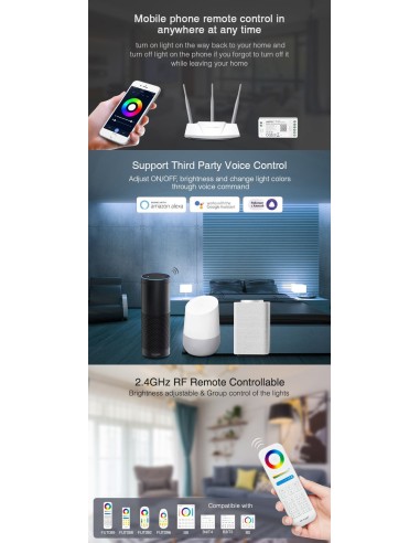 Ricevitore controller 2.4 ghz+wifi strisce led RBG RGBW MONO 12 24 V compatibile ALEXA GOOGLE TUYA telecomandi MIBOXER