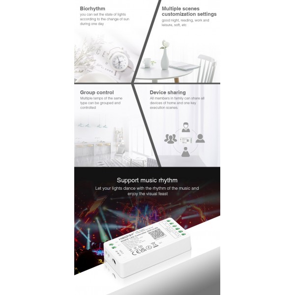 Ricevitore controller 2.4 ghz+wifi strisce led RBG RGBW MONO 12 24 V compatibile ALEXA GOOGLE TUYA telecomandi MIBOXER