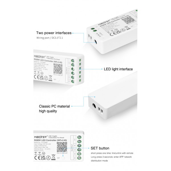 Ricevitore controller 2.4 ghz+wifi strisce led RBG RGBW MONO 12 24 V compatibile ALEXA GOOGLE TUYA telecomandi MIBOXER
