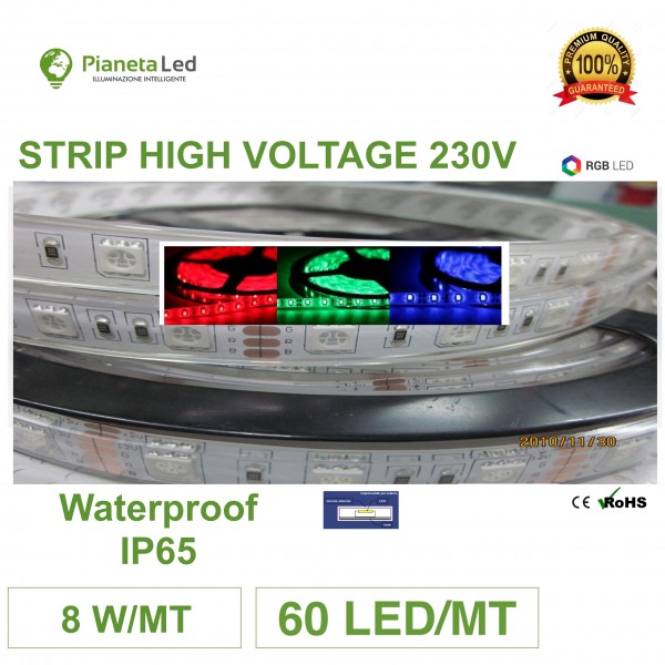 1 metro Striscia Led RGB 220V 60 Led/mt 8 w/mt IP65 misura a scelta | Vendita Online