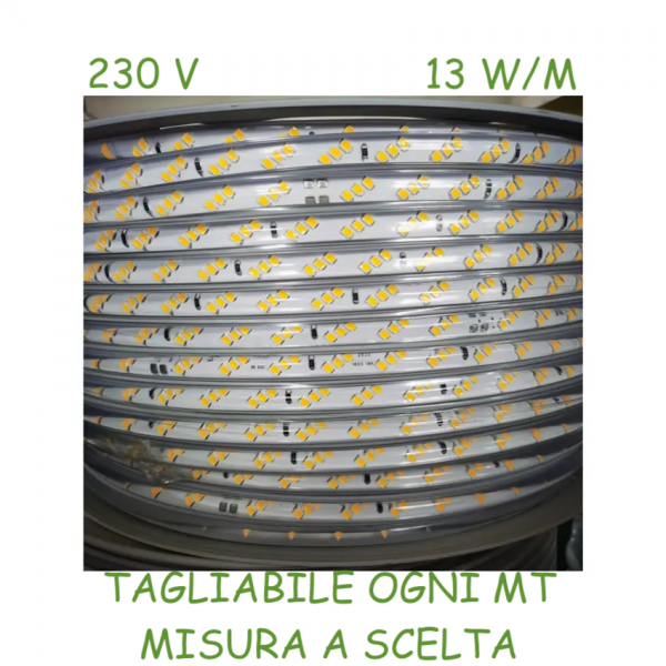 1 mt Striscia Led Bianca 220V 180 Led/mt 13 w/mt IP65 misura a scelta