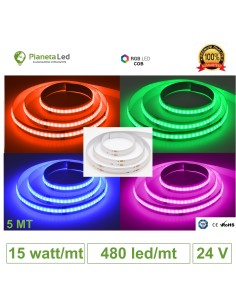 5 Metri Striscia Led COB 480 Led/mt RGB 75w 24V per Interno 24 V con biadesivo 3M - Vendita Online