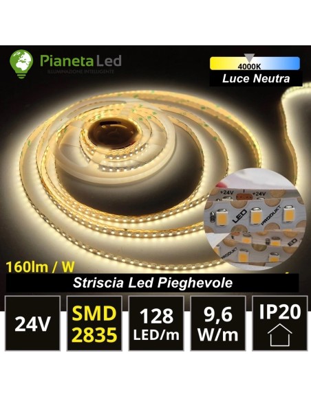 Striscia Led Pieghevole 5m 24V 48w 128 Led/m Luce bianca 160 lumen/w - Vendita Online