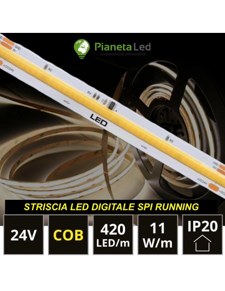 Striscia LED Digitale SPI Running COB 5m 24V 420LED/m 11W/m Indirizzabile IP20 - Vendita Online
