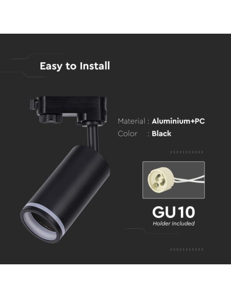 Portafaretto LED per Binario Trifase GU10 Colore Nero