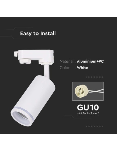 Portafaretto LED per Binario Trifase GU10 Colore Bianco