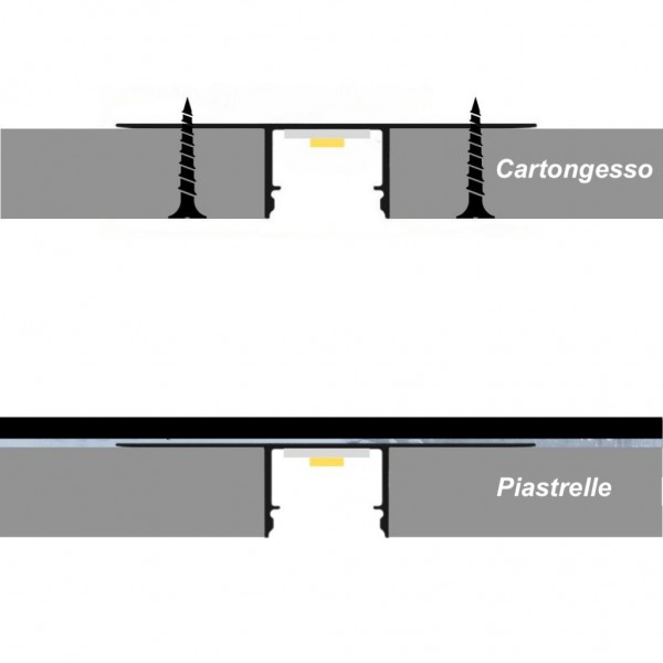 Profilo in Alluminio BETA2 da 2 mt da incasso Cartongesso Piastrella per Striscia LED Cover Opaca