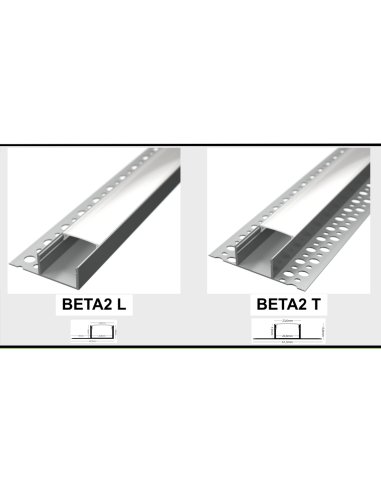 Profilo in Alluminio BETA2 da 2 mt da incasso Cartongesso Piastrella per Striscia LED Cover Opaca