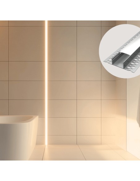 Profilo in Alluminio BETA2 da 2 mt da incasso Cartongesso Piastrella per Striscia LED Cover Opaca