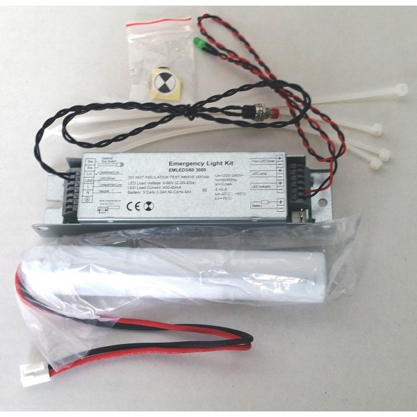 KIT D'EMERGENZA ALIMENTATORE ANTI BLACK OUT PER LUCI LED CON DRIVER ESTERNO CON BATTERIA 3.6V 3.0Ah